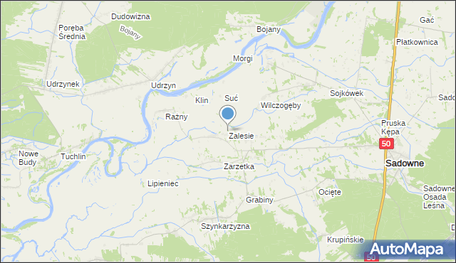 mapa Zalesie, Zalesie gmina Sadowne na mapie Targeo