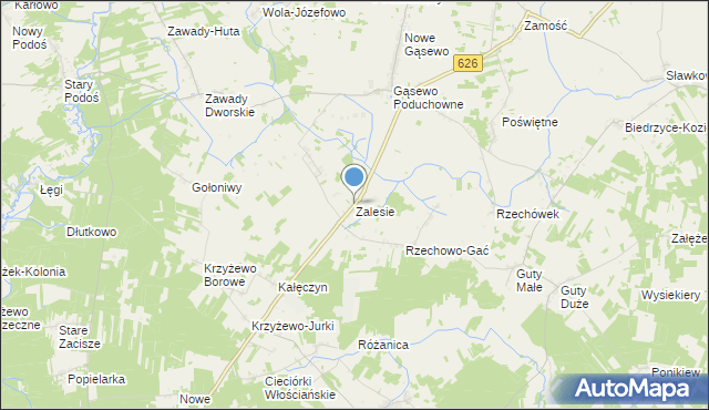 mapa Zalesie, Zalesie gmina Sypniewo na mapie Targeo
