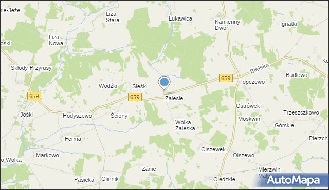 mapa Zalesie, Zalesie gmina Wyszki na mapie Targeo