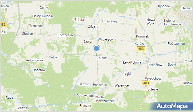 mapa Zalesie, Zalesie gmina Zelów na mapie Targeo