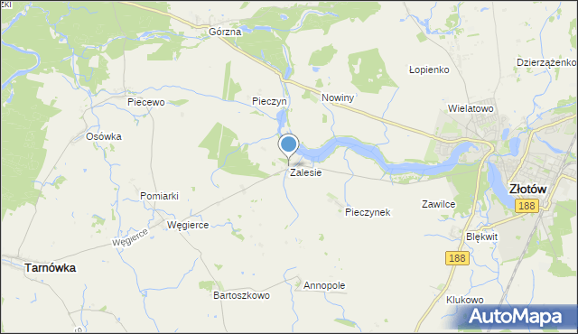 mapa Zalesie, Zalesie gmina Złotów na mapie Targeo