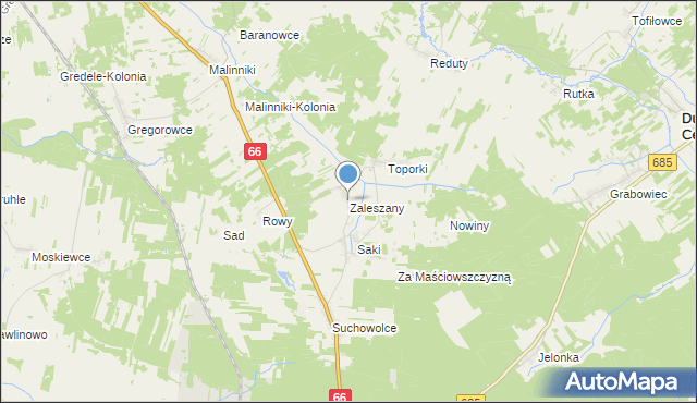 mapa Zaleszany, Zaleszany gmina Kleszczele na mapie Targeo