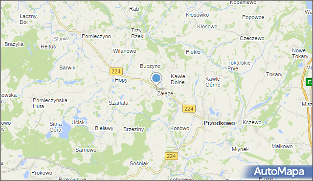 mapa Załęże, Załęże gmina Przodkowo na mapie Targeo