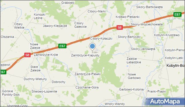 mapa Zambrzyce-Jankowo, Zambrzyce-Jankowo na mapie Targeo