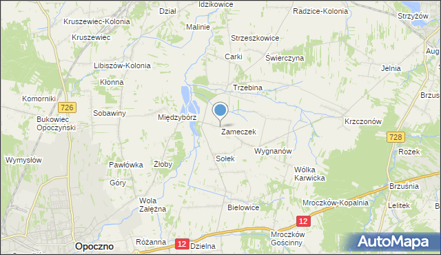 mapa Zameczek, Zameczek gmina Opoczno na mapie Targeo