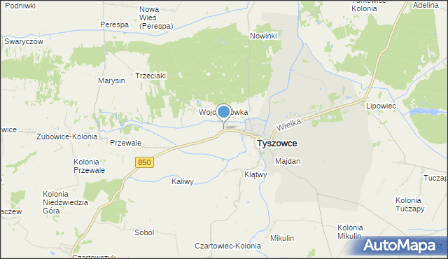 mapa Zamłynie, Zamłynie gmina Tyszowce na mapie Targeo