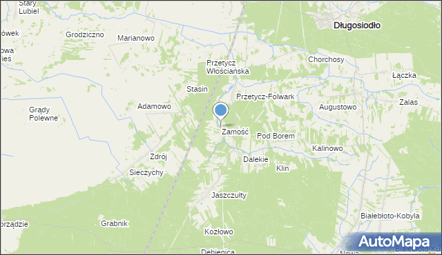 mapa Zamościa, Zamość gmina Długosiodło na mapie Targeo
