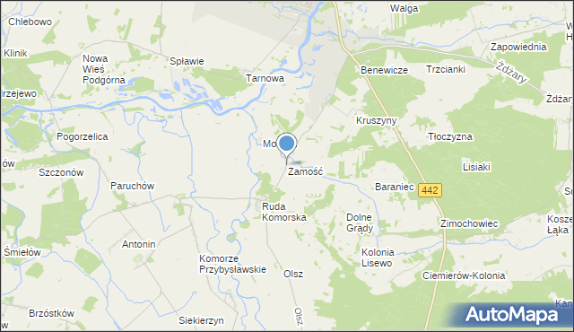 mapa Zamościa, Zamość gmina Pyzdry na mapie Targeo