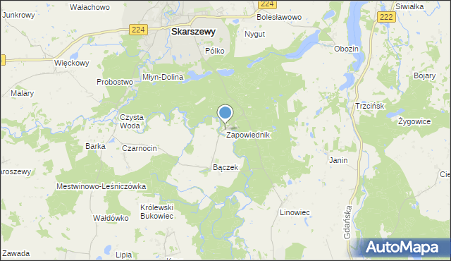 mapa Zapowiednik, Zapowiednik gmina Skarszewy na mapie Targeo