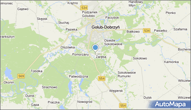 mapa Zaręba, Zaręba gmina Golub-Dobrzyń na mapie Targeo