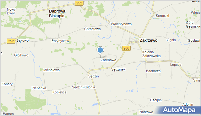 mapa Zarębowo, Zarębowo gmina Zakrzewo na mapie Targeo