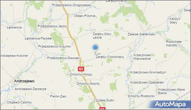 mapa Zaręby-Choromany, Zaręby-Choromany na mapie Targeo