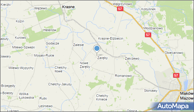 mapa Zaręby, Zaręby gmina Karniewo na mapie Targeo