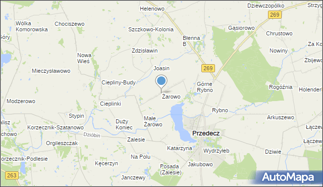 mapa Żarowo, Żarowo gmina Przedecz na mapie Targeo