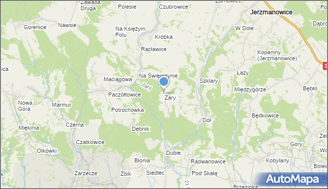 mapa Żary, Żary gmina Krzeszowice na mapie Targeo