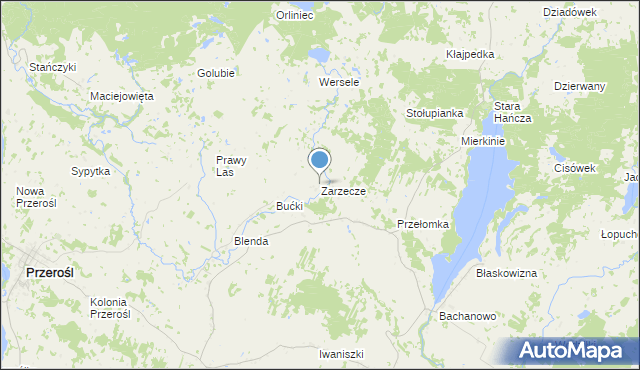 mapa Zarzecze, Zarzecze gmina Przerośl na mapie Targeo