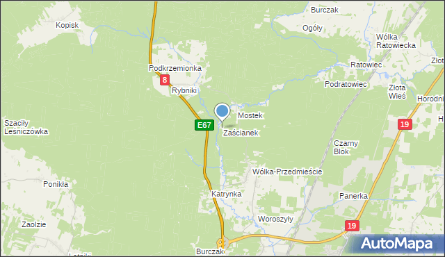 mapa Zaścianek, Zaścianek gmina Wasilków na mapie Targeo