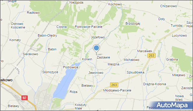mapa Zastawie, Zastawie gmina Słupca na mapie Targeo