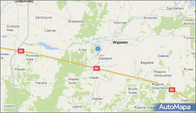 mapa Zastawie, Zastawie gmina Wąsewo na mapie Targeo