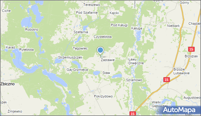 mapa Zastawie, Zastawie gmina Zbiczno na mapie Targeo