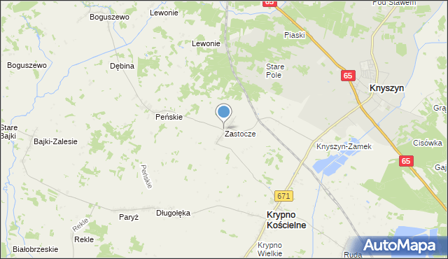mapa Zastocze, Zastocze gmina Krypno na mapie Targeo