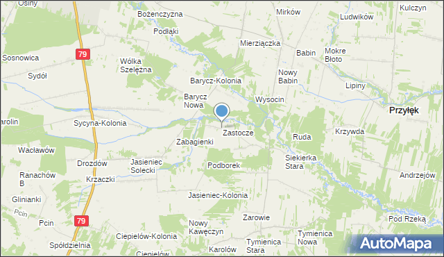 mapa Zastocze, Zastocze gmina Zwoleń na mapie Targeo