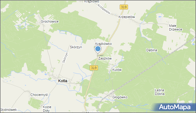 mapa Zaszków, Zaszków gmina Kotla na mapie Targeo