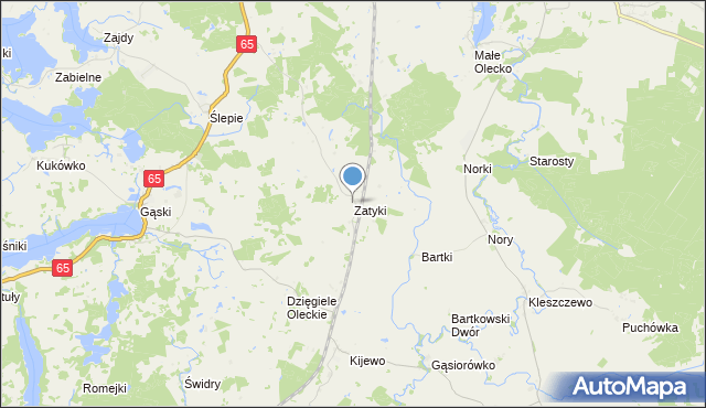 mapa Zatyki, Zatyki gmina Olecko na mapie Targeo