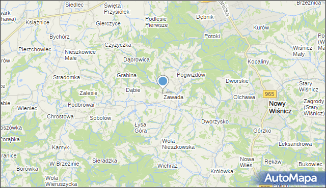 mapa Zawada, Zawada gmina Bochnia na mapie Targeo