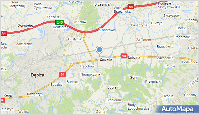 mapa Zawada, Zawada gmina Dębica na mapie Targeo