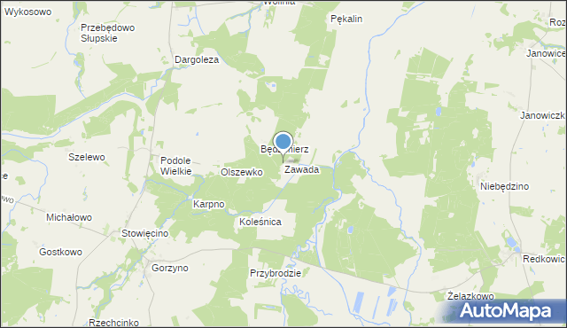 mapa Zawada, Zawada gmina Główczyce na mapie Targeo