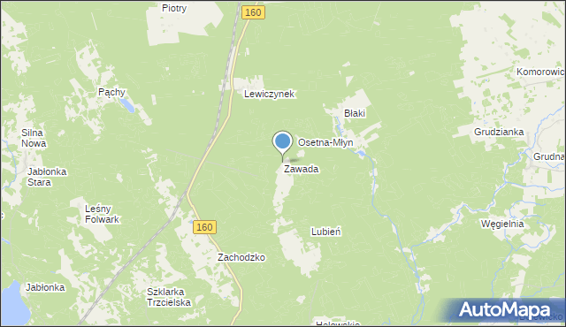 mapa Zawada, Zawada gmina Miedzichowo na mapie Targeo