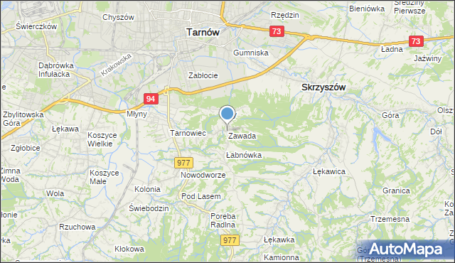 mapa Zawada, Zawada gmina Tarnów na mapie Targeo