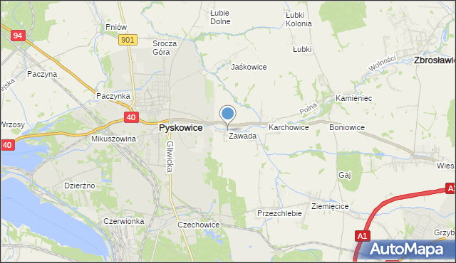 mapa Zawada, Zawada gmina Zbrosławice na mapie Targeo