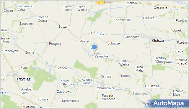 mapa Zawadka, Zawadka gmina Gołcza na mapie Targeo