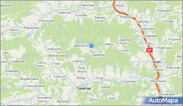 mapa Zawadka, Zawadka gmina Tokarnia na mapie Targeo