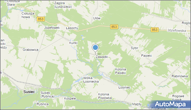 mapa Zawadki, Zawadki gmina Susiec na mapie Targeo