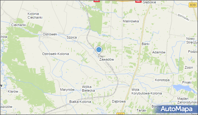 mapa Zawadów, Zawadów gmina Puchaczów na mapie Targeo