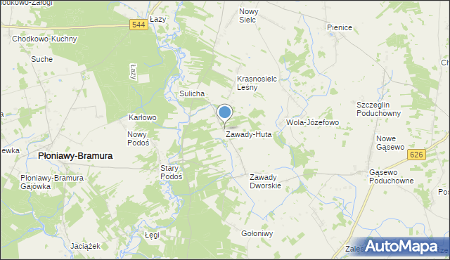 mapa Zawady-Huta, Zawady-Huta na mapie Targeo