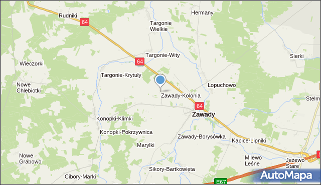 mapa Zawady-Kolonia, Zawady-Kolonia na mapie Targeo