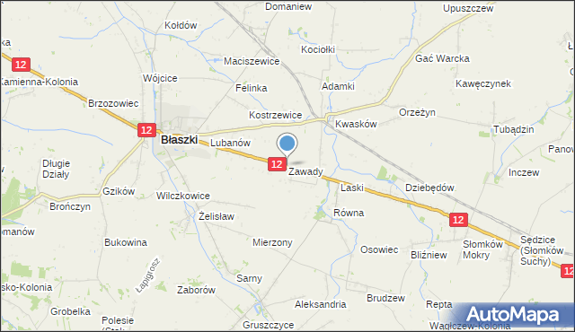 mapa Zawady, Zawady gmina Błaszki na mapie Targeo