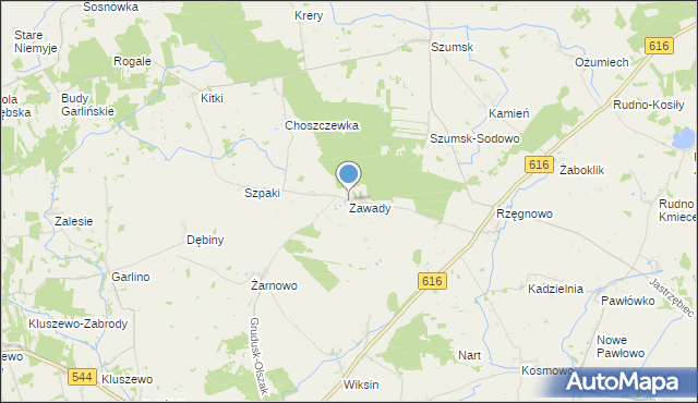 mapa Zawady, Zawady gmina Dzierzgowo na mapie Targeo