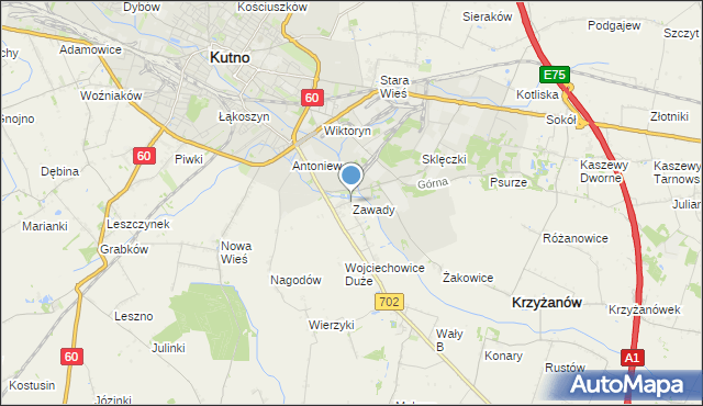 mapa Zawady, Zawady gmina Krzyżanów na mapie Targeo