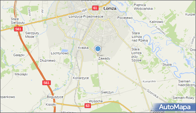 mapa Zawady, Zawady gmina Łomża na mapie Targeo