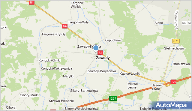 mapa Zawady, Zawady powiat białostocki na mapie Targeo