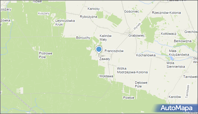 mapa Zawały, Zawały gmina Rzeczniów na mapie Targeo