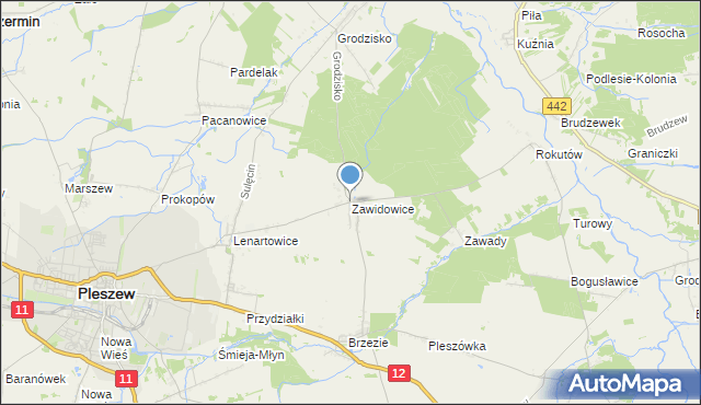 mapa Zawidowice, Zawidowice gmina Pleszew na mapie Targeo