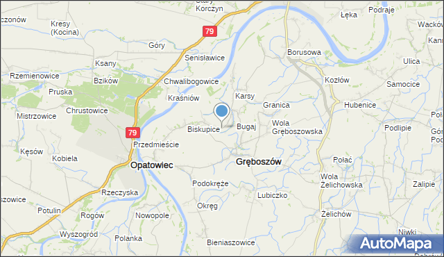 mapa Zawierzbie, Zawierzbie gmina Gręboszów na mapie Targeo