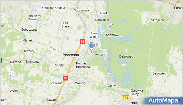mapa Zawodzie, Zawodzie gmina Poczesna na mapie Targeo