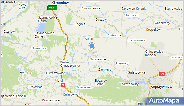 mapa Zbigniewice-Kolonia, Zbigniewice-Kolonia na mapie Targeo